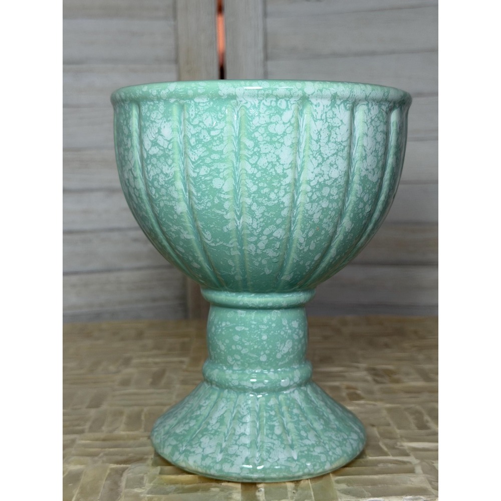 Vintage Midcentury Seafoam Ceramic Flower Frog Vase Pedestal Floral Arranger